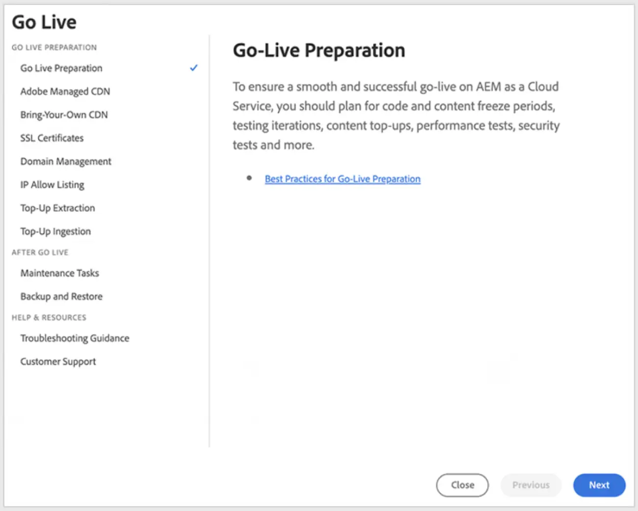 Screenshot showing Go-Live Preparation tasks to verify the migration.