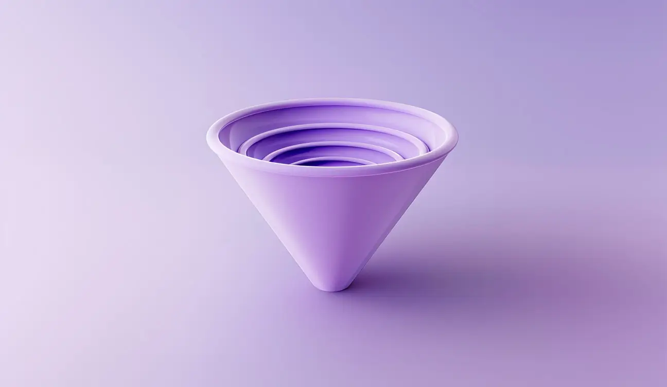 Purple funnel with wide top representing top of funnel (TOFU) marketing strategies.