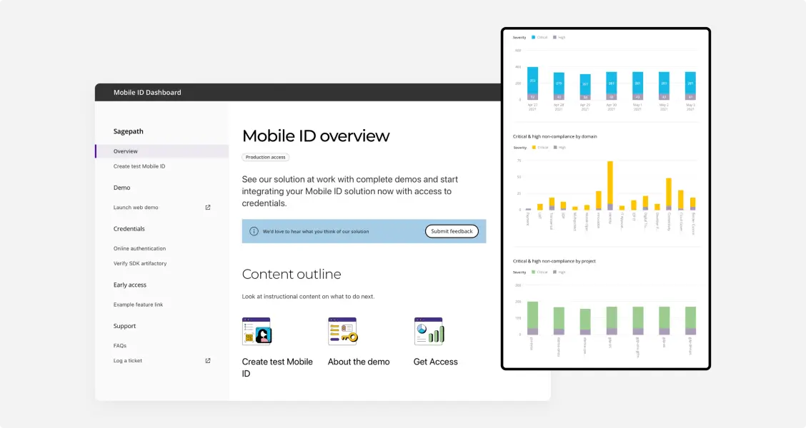 IDEMIA's Mobile ID Dashboard highlighting improved data presentations in bar graph formats.